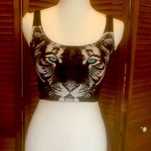 OUT FROM UNDER tiger print cropped tank top.